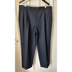 ZANELLA 38 x 29.5 Bennett 100% WOOL PANTS Pleated Cuffed BLACK Check ITALY C23